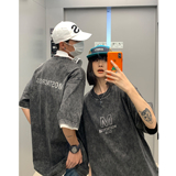 重磅美式潮水洗做旧烫钻情侣短袖T恤宽松上衣体恤男H855P38，男装T恤，电商A341