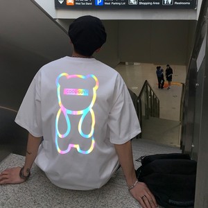 H615 P35 22夏裝 夜光反光熊情侶短袖T恤圓領(lǐng)大碼半袖 男類圖片