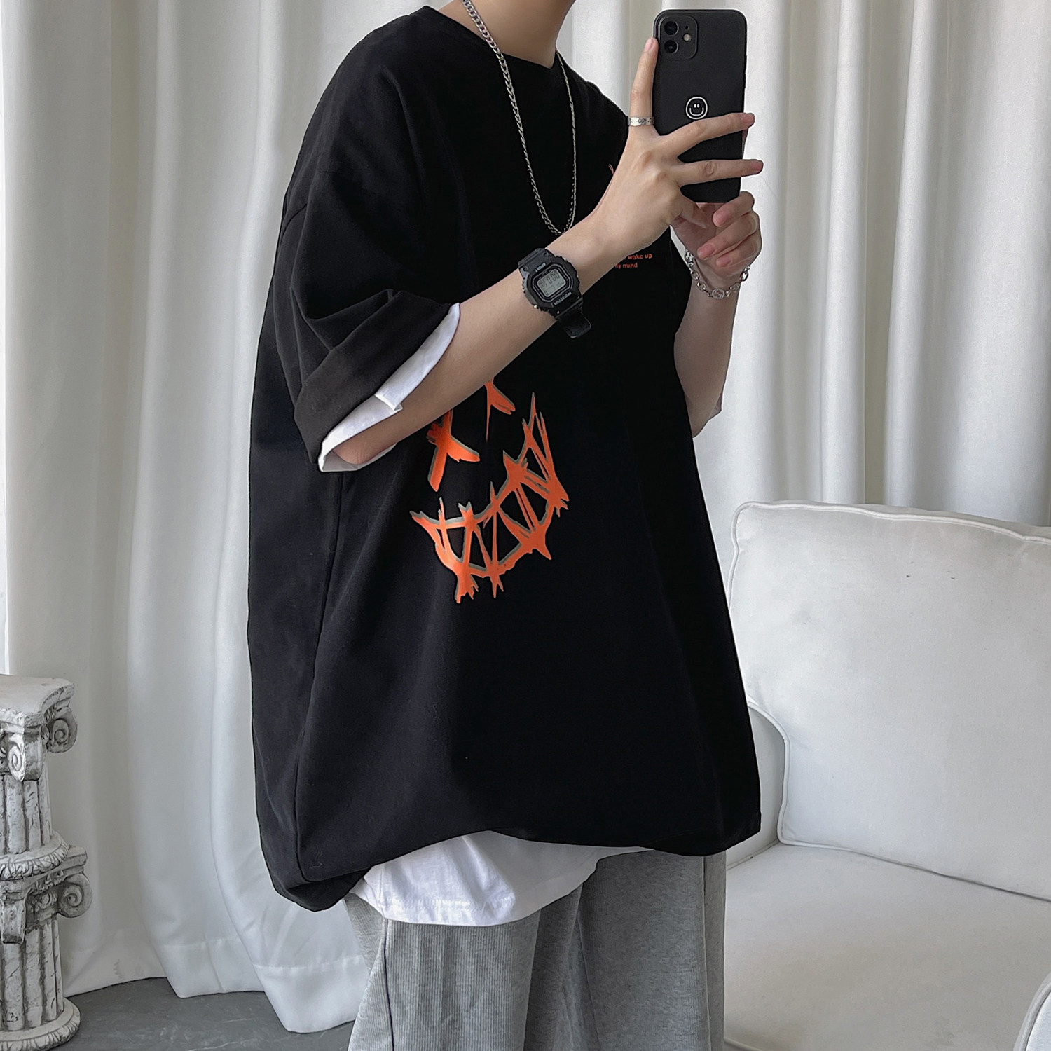 短句2023夏装小恶魔印花短袖T恤H606P35男类,男装T恤,电商A341