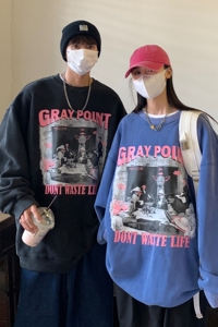 情侣装秋装 水洗做旧美式情侣卫衣大码高街外套上衣H754 P58 男图片