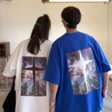 情侣装新品油画印花十字架情侣短袖T恤潮牌宽松H739P30女类，男装T恤，电商A341