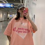 主推oversize情侣装夏装网格爱心情侣短袖中性T恤H627P30女类，女装T恤，电商A341