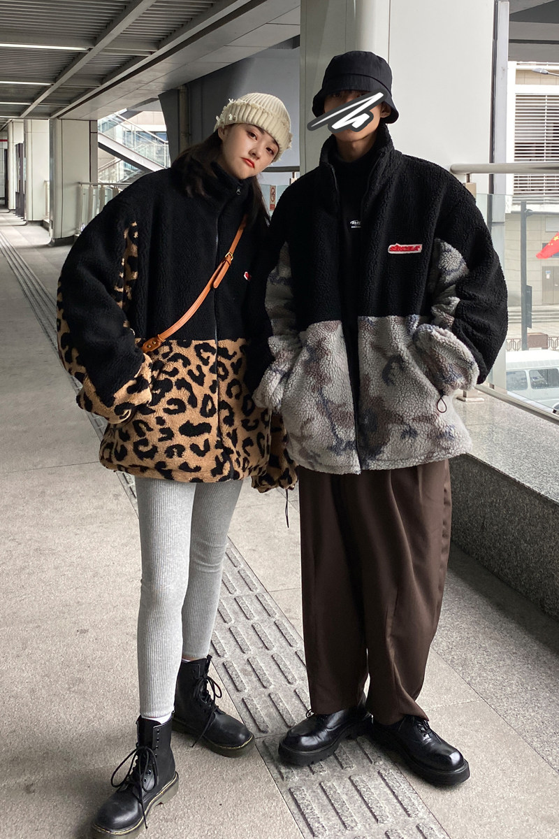 情侣装冬装羊羔毛拼接情侣棉服ins外套宽松H593P118男类,男装棉衣,电商A341