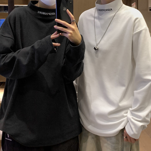 中性风 德绒打底衫半高领加厚内搭绣花情侣卫衣男女H906特批P25图片