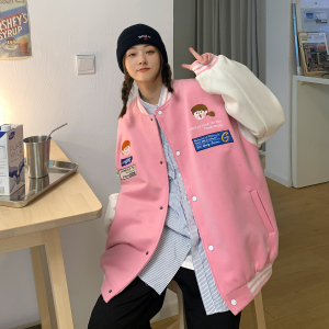 中性秋装 学院风呢料情侣夹克绣花棒球服外套 H667P98 控128女类图片
