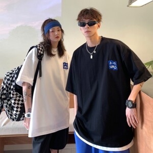 2022港风夏装 绣花卡通字母情侣短袖T恤宽松上衣H713 P30女类图片