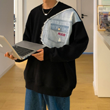 2021中性风秋装牛仔拼接情侣卫衣绣花外套H663P58控78女类，女装卫衣/绒衫，电商A341