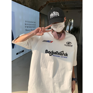 23中性 高街赛车服织带情侣印花短袖T恤衫宽松运动服男女H829P38图片