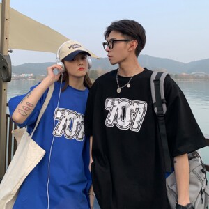 情侣装夏装 腰果花印花情侣短袖T恤衫大码ins上衣 H726 P30 女类图片