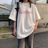 情侣装夏装棋盘格爱心印花情侣短袖T恤宽松大码H734P35女类，男装T恤，电商A341