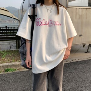 情侣装夏装  棋盘格爱心印花情侣短袖T恤宽松大码 H734 P35 女类图片