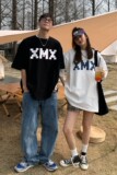 22港风夏装像素字母印花情侣T恤衫圆领大码上衣H721P30女类，男装T恤，电商A341