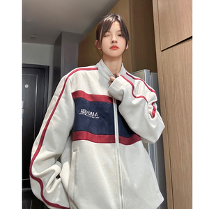 中性风秋装 美式复古机车服拼接鹿皮绒夹克外套上衣男女H889 P108图片