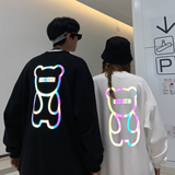 ins春装宽松夜光反光熊情侣卫衣印花圆领外套H536P38女类，女装卫衣/绒衫，电商A341