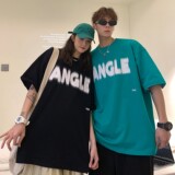 情侣装夏装字母模糊印花情侣短袖上衣宽松体恤H711P30女类，男装T恤，电商A341