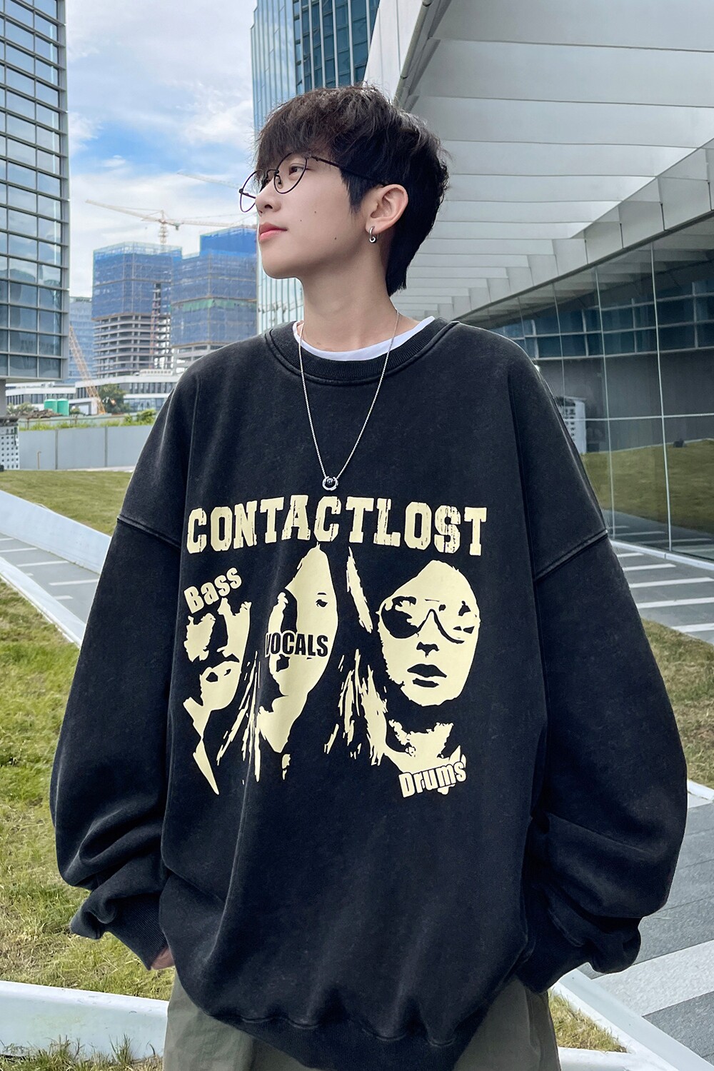 秋装新品复古美式水洗做旧圆领大码印花卫衣外套上衣男H864P58,男装卫衣,电商A341