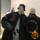 情侣装毛呢拼接PU皮棒球服夹克情侣棉衣加厚外套H572-1P125男类，男装棉衣，电商A341