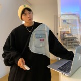 2021情侣装秋装牛仔拼接情侣卫衣绣花外套H663P58控78男类，男装卫衣，电商A341