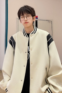 24年新品 小香风棒球服撞色拼接PU皮外套复古夹克男H873 P108图片