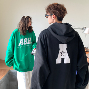 情侣装春装 潮排扣印花连帽卫衣宽松嘻哈情侣卫衣 H705 P68男类图片