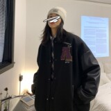 情侣装秋装毛呢拼接PU皮棒球服情侣夹克外套H572P118男类，男装夹克，电商A341