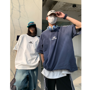 主推 情侣装 复古织带运动型情侣短袖T恤衫插肩袖体恤H825 P38男图片
