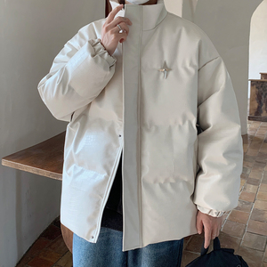 港风冬装 美式立领情侣宽松棉服加厚pu皮棉衣外套男H912 P128图片