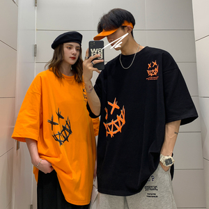 情侣夏装新款 卡通印花情侣宽松短袖夏装学生班服 H606 P35 女类图片