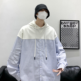 2024春装大皂港风连帽拼接条纹衬衫卫衣外套H706P68控88男类，男装卫衣，电商A341