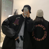 情侣装秋季毛呢拼接PU皮棒球服夹克情侣夹克外套H572P118女类，女装短外套，电商A341