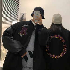 情侣装秋季 毛呢拼接PU皮棒球服夹克情侣夹克外套 H572 P118女类图片