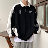 23秋装新品长袖polo衫运动翻领情侣卫衣宽松学院风H752P68男，男装卫衣，电商A341