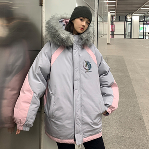 情侣装冬装 拼色反光独角兽大毛领连帽情侣棉衣 H596 P148 男类图片