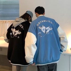 主推 情侣装毛呢拼接PU皮棒球服毛巾绣情侣夹克H678 P118男类图片