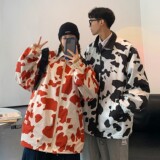 情侣装秋装双面穿奶牛夹克外套宽松情侣上衣H656P88控108男类，男装夹克，电商A341
