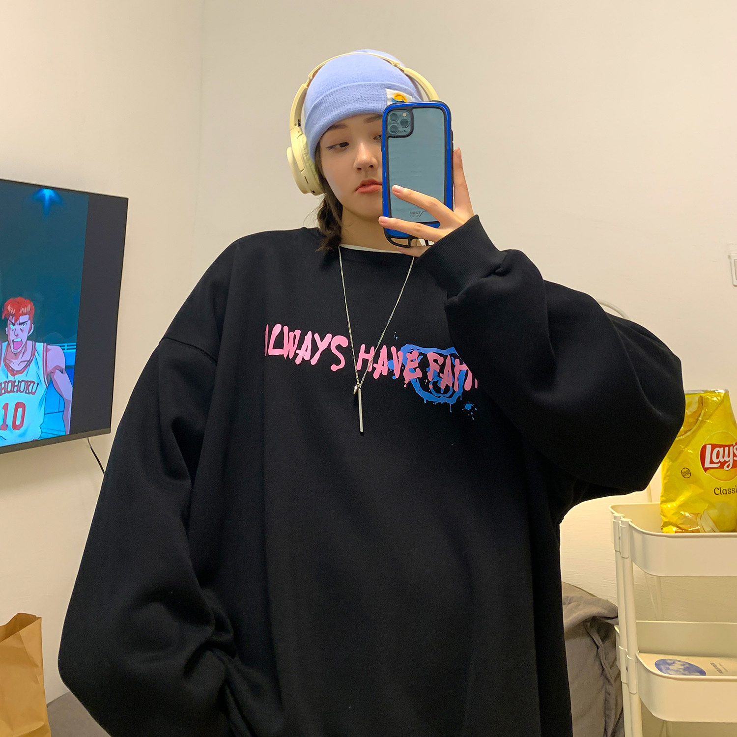 主推情侣装秋季涂鸦熊印花情侣卫衣上衣外套H664P38控49女类，女装卫衣/绒衫，电商A341