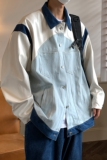2023秋装新款设计高级小众牛仔外套拼接皮情侣夹克H755P108男，男装夹克，电商A341
