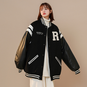 主推 中性冬装 pu皮毛巾绣棒球服夹克棉衣加厚外套潮 H686 P118男图片