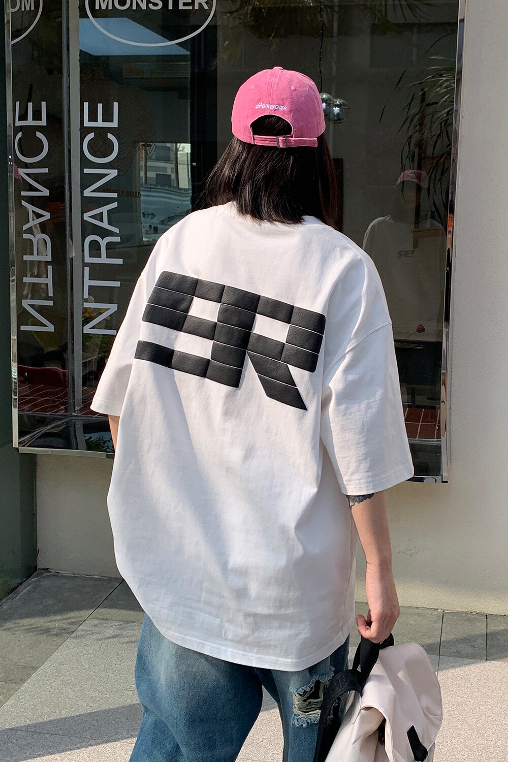 2023中性潮美式简约发泡印花短袖T恤重磅宽松体恤男女H826P30,男装T恤,电商A341