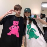 情侣装夏装手绘小熊印花情侣短袖T恤ins宽松半袖H720P30女类，男装T恤，电商A341