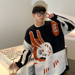 主推港风秋冬装 卡通提花情侣毛衣针织衫外套H674 P48 控68男类图片