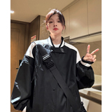 中性风秋装美式复古撞色机车皮衣棒球服夹克外套男女H887P108，男装夹克，电商A341
