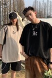 2022情侣装夏装鹿皮绒印花情侣短袖t恤宽松上衣H731P35女类，男装T恤，电商A341