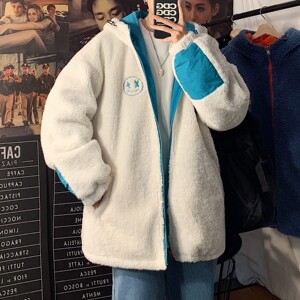 冬装 羊羔毛绣花撞色情侣衣外套中性加厚服 H576 P128 女类图片