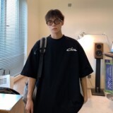 港风夏装印花情侣短袖T恤衫大码宽松圆领上衣H738P30女类，男装T恤，电商A341