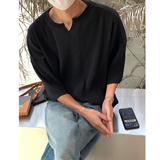2023高级港V领褶皱垂感冰丝短袖T恤衫男宽松上衣H835P35，男装T恤，电商A341