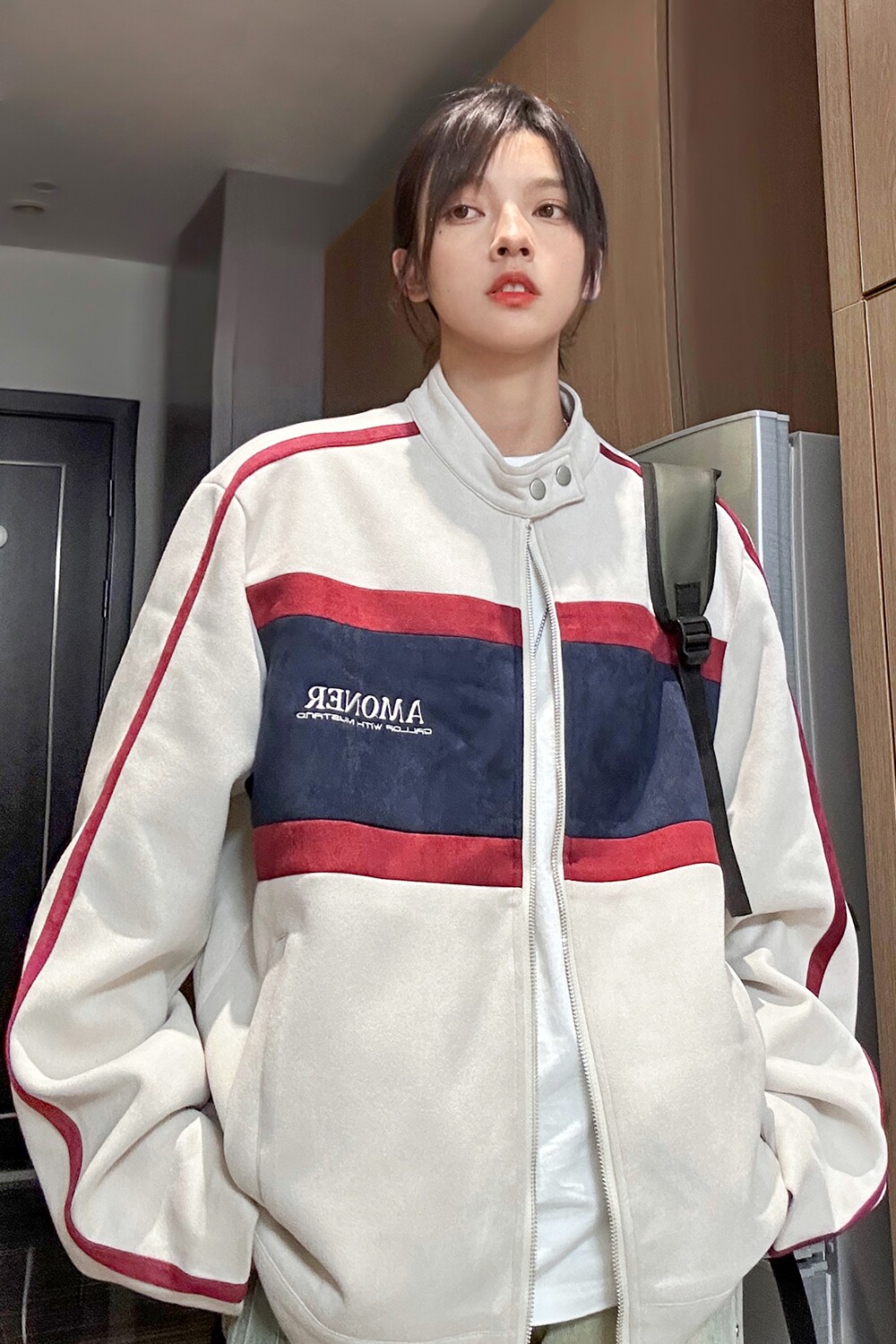 春装上新美式复古机车服拼接鹿皮绒夹克外套上衣男女H889P108,男装夹克,电商A341