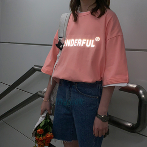 21ins夏装  浮雕立体反光字母情侣短袖T恤ins半袖 H605 P38 女类图片