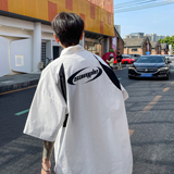 2023夏季新品机车拼接短袖衬衫宽松休闲学院风衬衣男H857P48，男装衬衫，电商A341