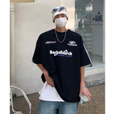 2023高街赛车服织带圆领情侣短袖T恤衫宽松运动服男H829P38，男装T恤，电商A341